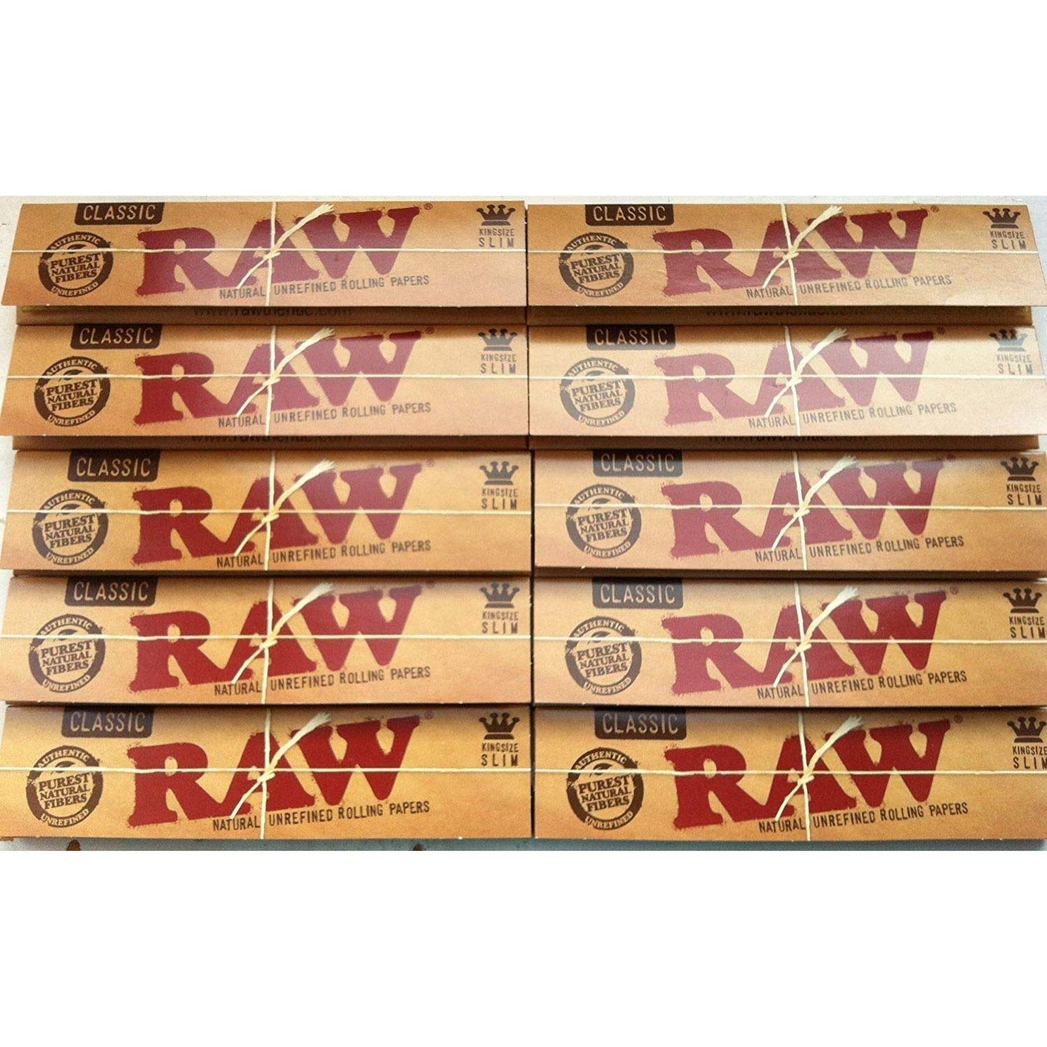 OutonTrip Raw Classic King Size Unbleached and Natural Fibres Slim 32 Leaves Rolling Paper - Pack of 10