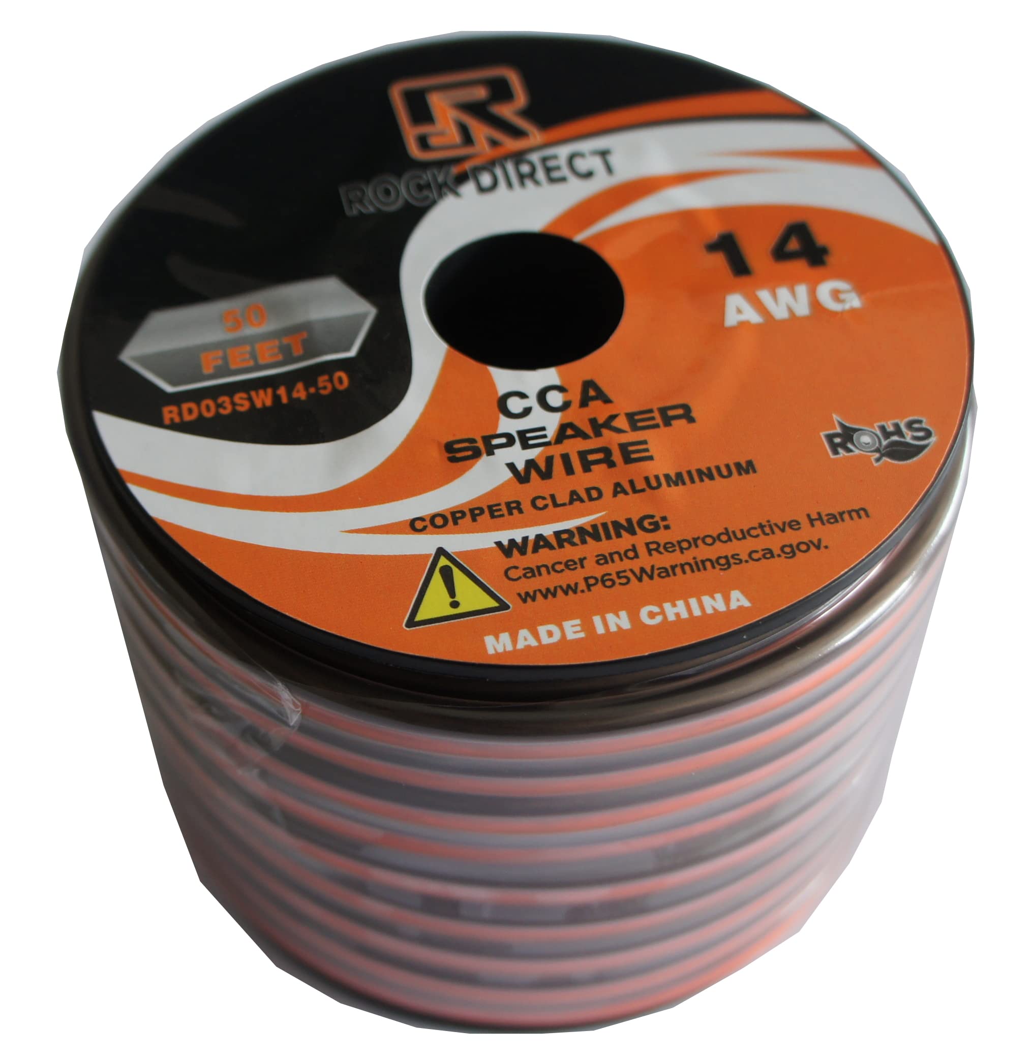 ROCK DIRECTROCK DIRECT True Spec Stereo Audio Speaker Wire & Cable 14 AWG Gauge True Spec and Soft Touch–Black and Orange 50 feet Ideal for Car Speakers, Stereos, Home Theater Speakers