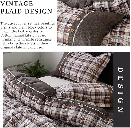 Miniatura 4 de Simple&amp;Opulence Juego de funda de edredón de franela de algodón 100% a cuadros de búfalo blanco y gris, juego de cama suave de 3 piezas, 1 funda de
