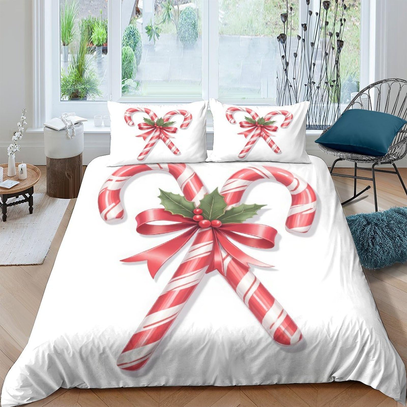 Ctjqhvkz Style-5 3D Printed Candy Cane Fitted Sheet Microfiber Christmas Bow Bed Cover For Bedroom Guest Room Decor Protection Single（135X200cm）
