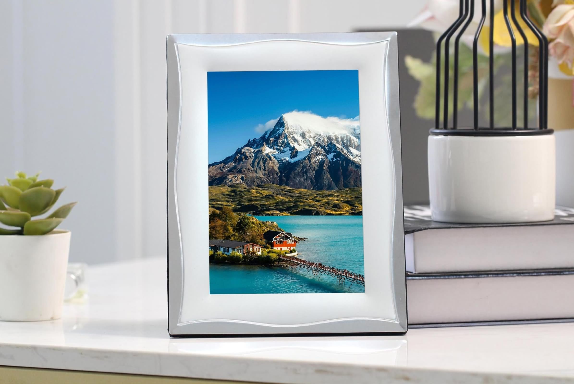 Marco de fotos de compromiso, marco de fotos de 6 x 8 pulgadas, rectangular, plateado, para mesa, cristal, decoración moderna bohemia para el hogar