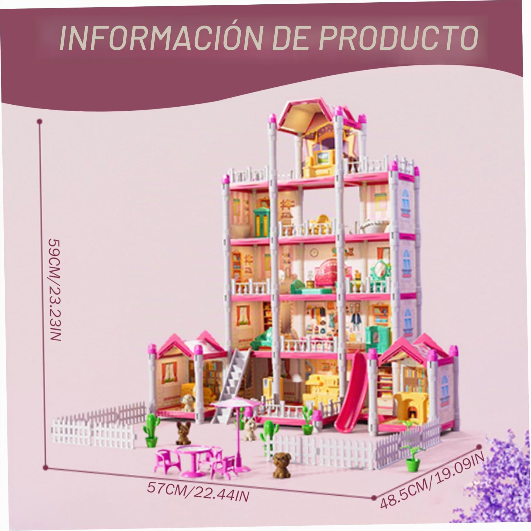 1 Juego de casa de muñecas de 5 Pisos, 14 Habitaciones, casa de muñecas de Lujo para niña, Castillo de Princesa DIY con muñeca, Cachorro, Muebles y Accesorios, Juguetes navideños de ensueño para niñ