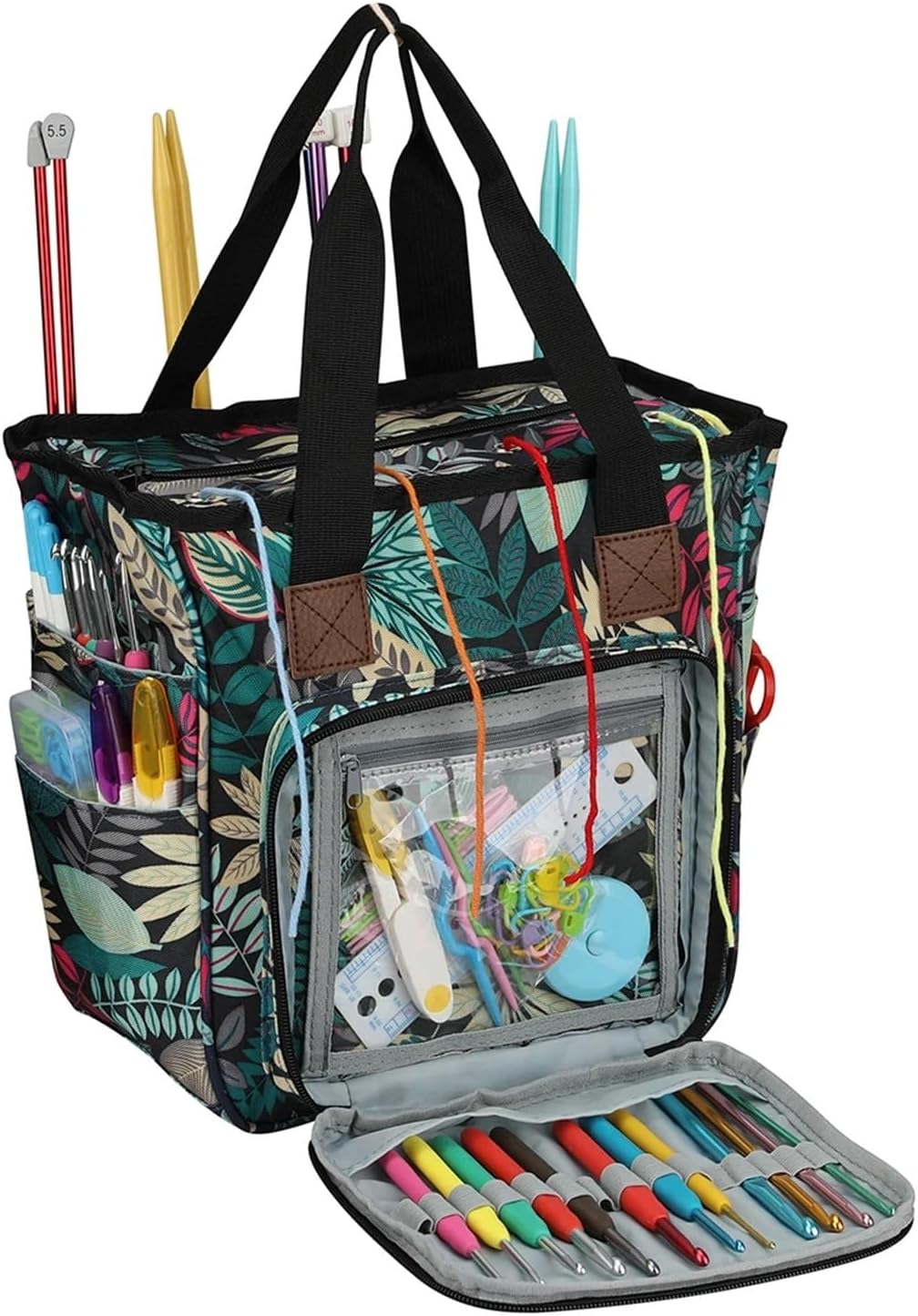 Portable Crochet Bag Yarn Storage Bag with Maple Leaves Knitting Tote Bag Square Bag for Thread Wool Yarn Crochet Hooks Knitting Needles Knitting Tools Storage Bag(Yarn Storage)