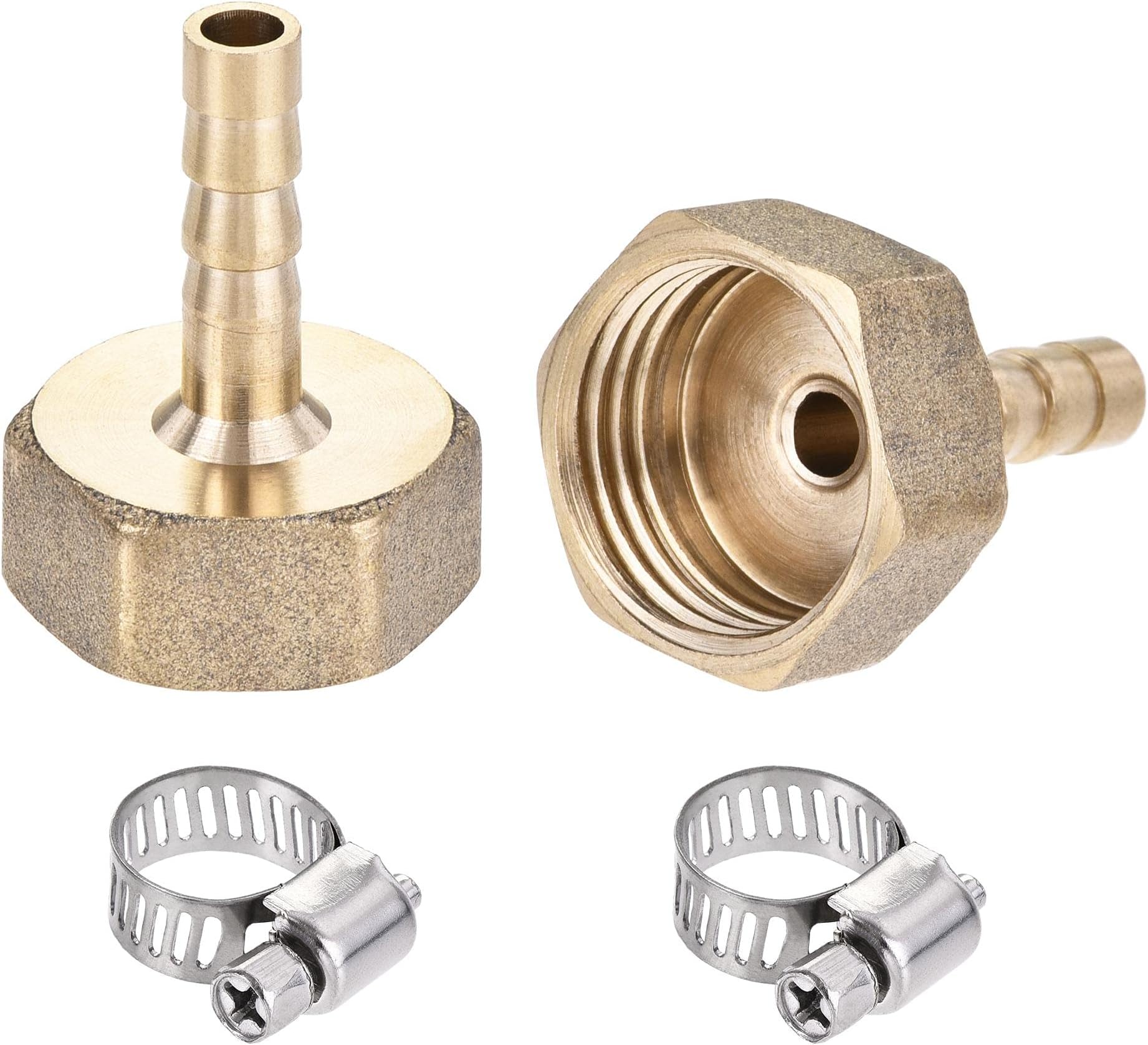 sourcing map Brass Barb Hose Fitting Connector Adapter 6mm Barbed x G3/8 Female Pipe with 6-12mm Hose Clamp 2Set