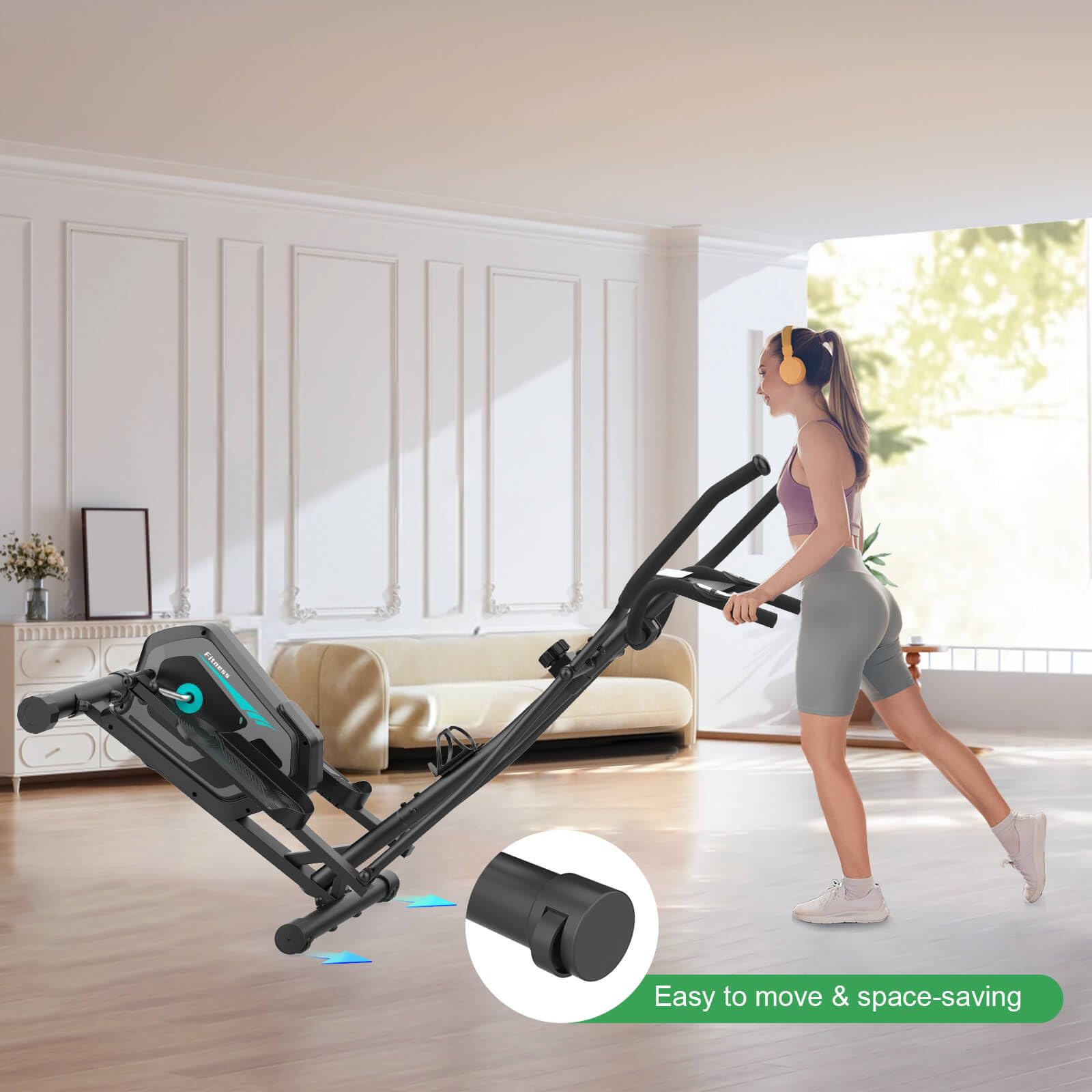 Bicicleta Elíptica con 16 Niveles de Resistencia Ajustable,Bluetooth App, Monitor LCD,Ultra Silenciosa Elíptica para Casa con Pedales Antideslizantes,Portabotellas,Capacidad de Carga de 130KG