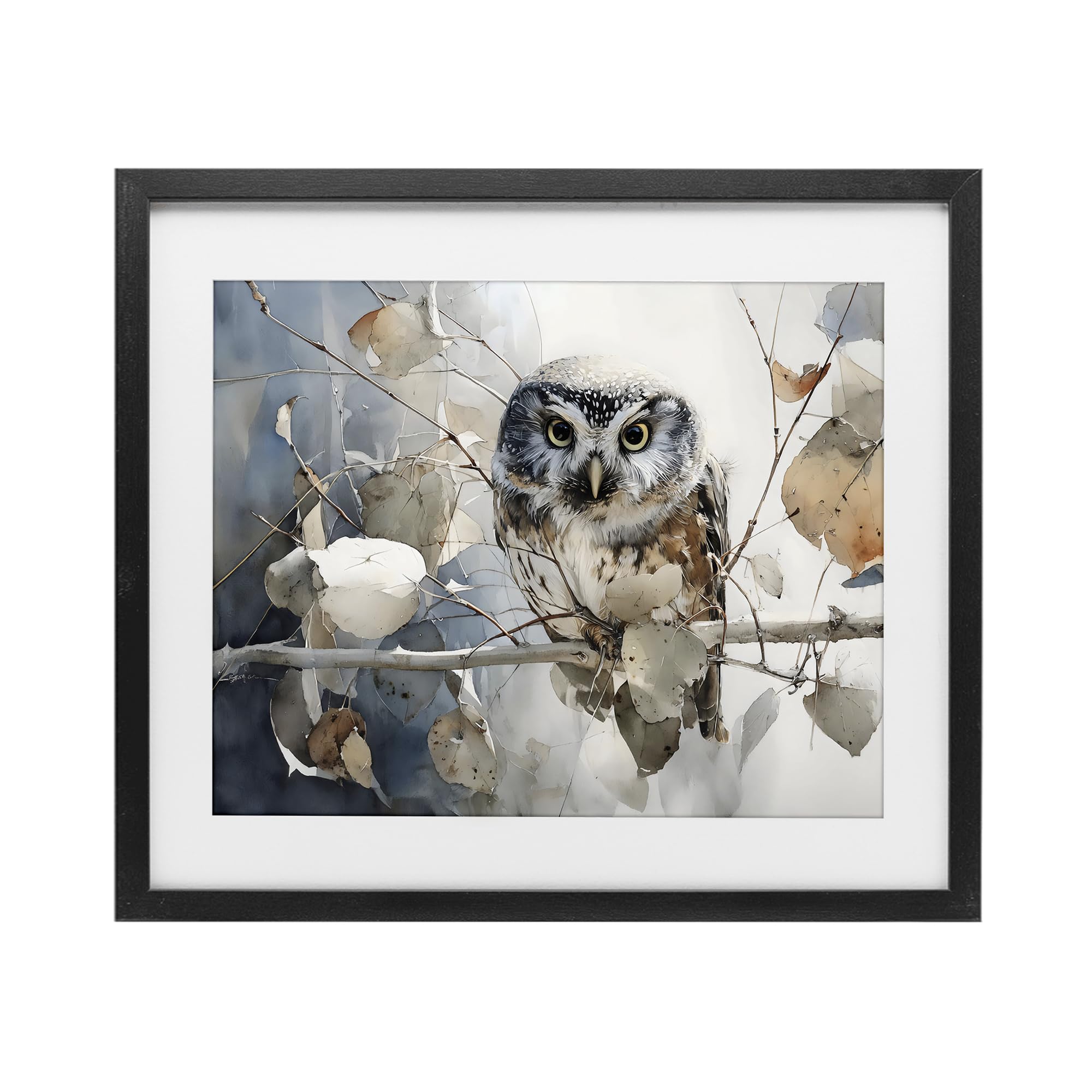 Hoot Owl Autumn Branch Rustic, 33 x 40,6 cm, stampa incorniciata sotto