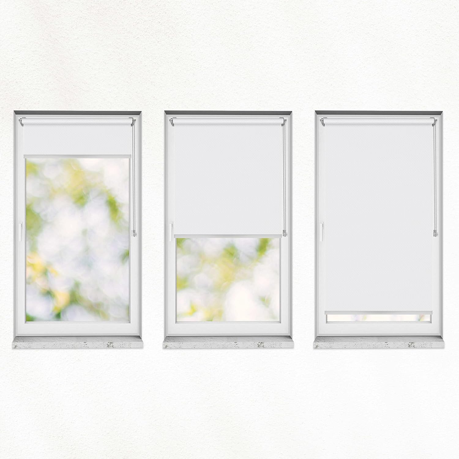 Estika Tenda a rullo semi-trasparente senza forare - 60 x 220 cm - Bianco - per interni, per finestre, tessuto con protezione solare