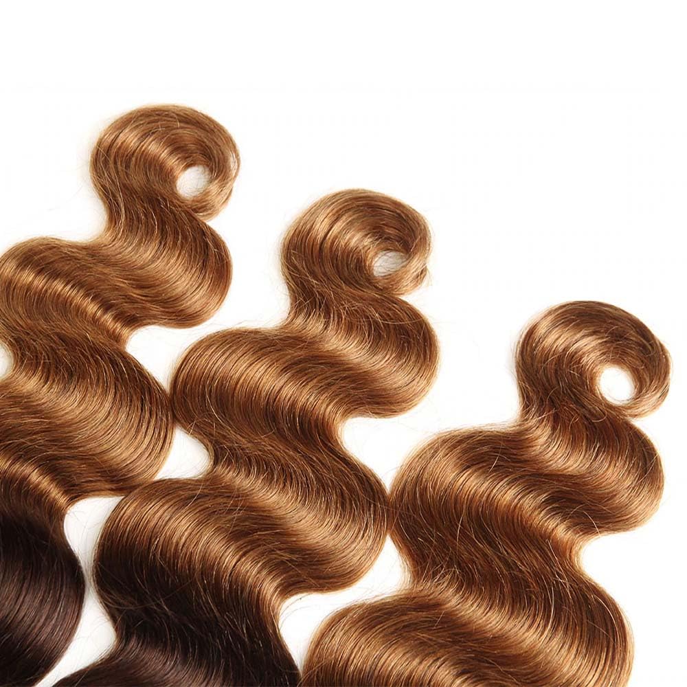 8 10 12 Inch T4/30 Ombre Body Wave Bundles Human Hair Two Tone Dark Brown to Light Brown Bundles Double Weft Brazilian Virgin Remy Hair Extensions