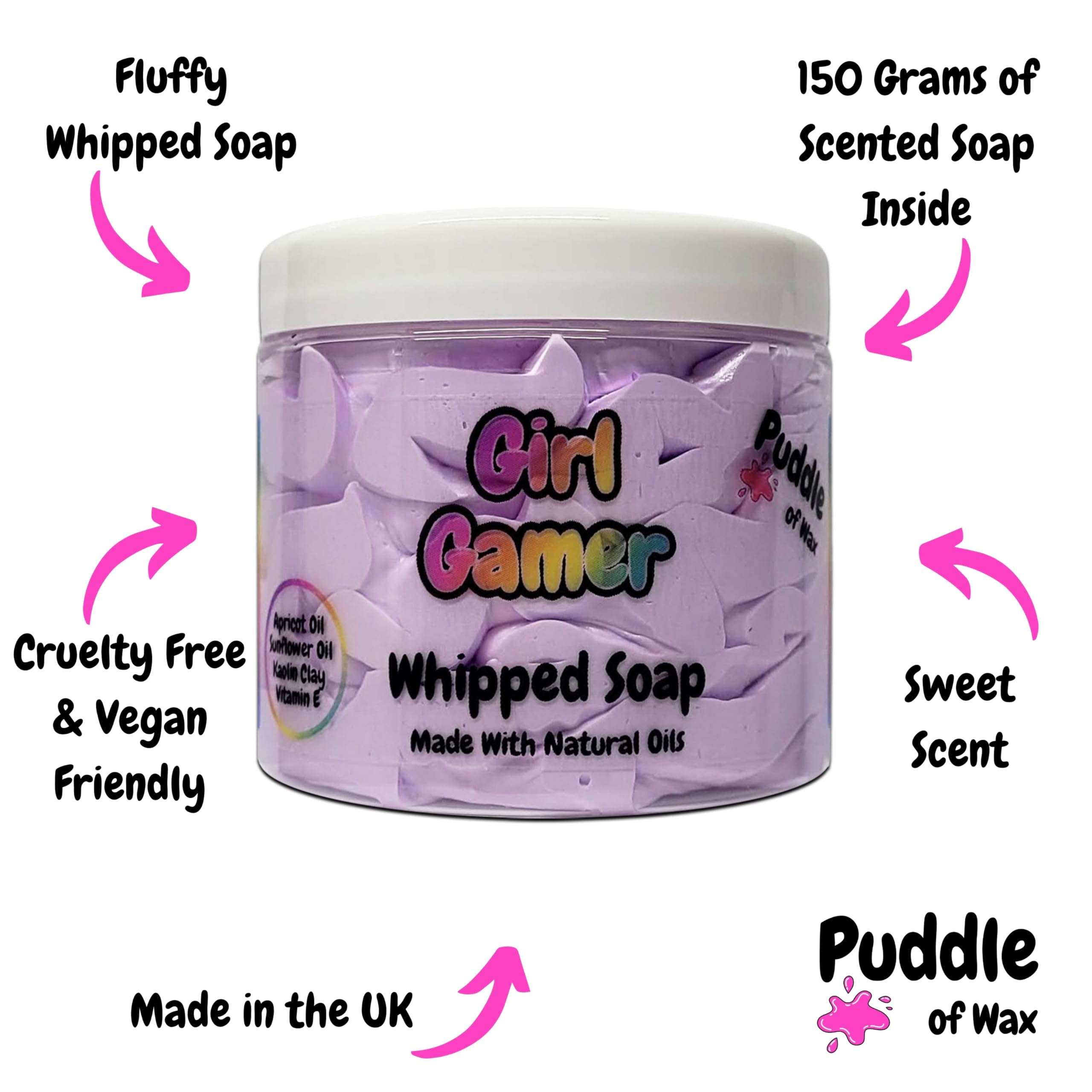 Girl Gamer Whipped Soap Body Wash, 150g, Natural Oils & Kaolin Clay, Sweet & Fruity Scent, Vegan Friendly, Puddle of Wax - Image 3