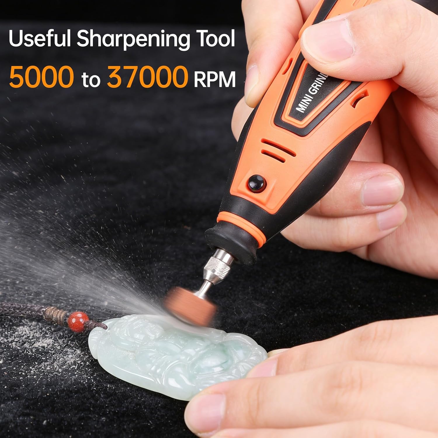 Hancaner Electric Chainsaw Sharpener Kit, Cordless Chain Saw Sharpener Tool with 12V Lithium Batteries Adjustable Speed 5000-37000RPM Sharpening Kit for Carving (US Plug 110V 2pcs Batteries +1