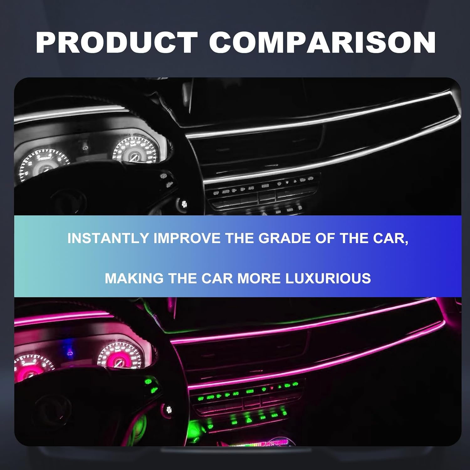 EL Wire Interior Car LED Strip Lights, 5M Neon Wire USB 5V with Fuse Protection for Automotive Car Interior Decoration with 6mm Sewing Edge, Car Garden Party Decoration, Pink