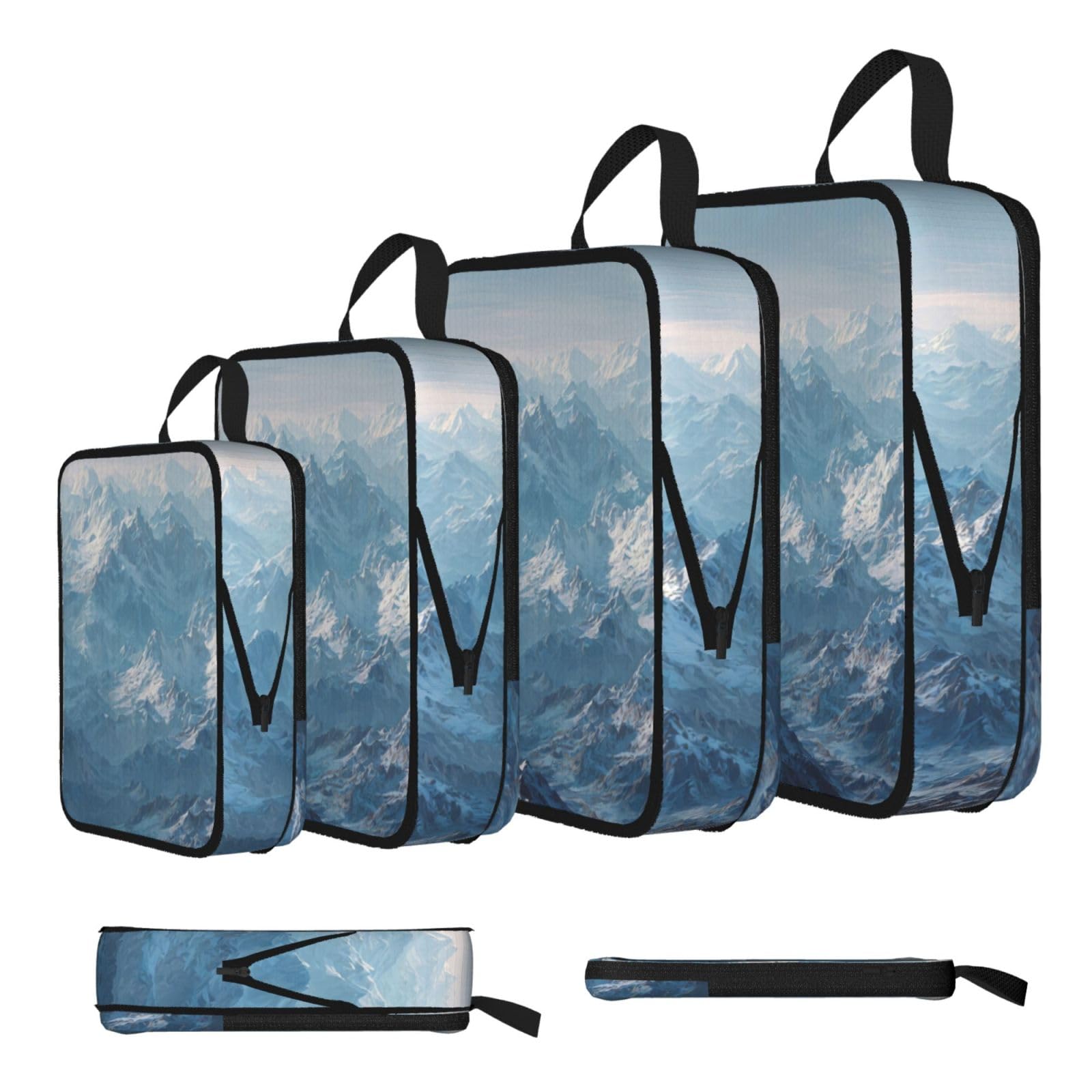 Mountains Print 4 Set Compression Packing Cubes For Suitcases,Expandable Storage Bags Organizers
