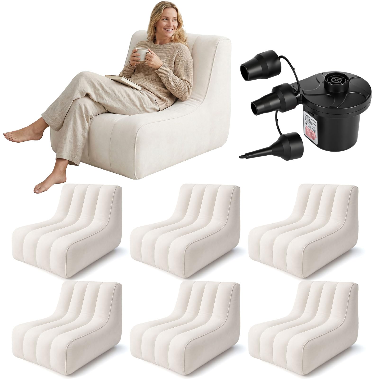 Photo 1 of ** missing pump **Fiwochic 6 Pcs Inflatable Chairs with Pump, Ivory White