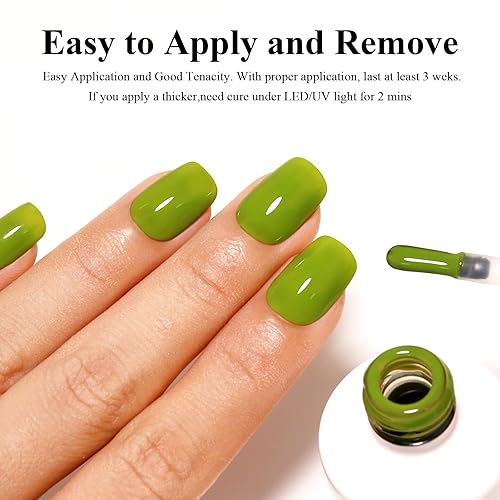 Miniatura 4 de Imtiti Esmalte de uñas de gel verde, esmalte de gel semipermanente para invierno y primavera, color verde neón translúcido UVLED, 1 unidad de 0.5
