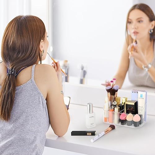 Miniatura 4 de Bandeja organizadora de maquillaje transparente, vitrina de cosméticos, pequeño organizador de maquillaje para tocador, baño, encimera, encimera,