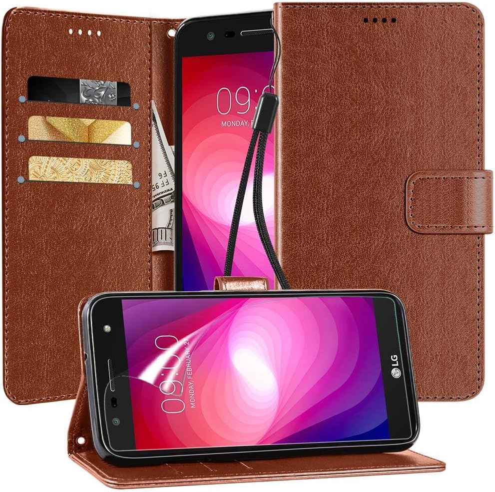 LG Fiesta 2 Phone Case, LG Fiesta LTE/ LV7/LG X Charge/LG Fiesta LTE/LG X Power 2/LG K10 Power Wallet Case with [Screen Protector][Kickstand][Magnetic Closure] PU Leather Case,Brown