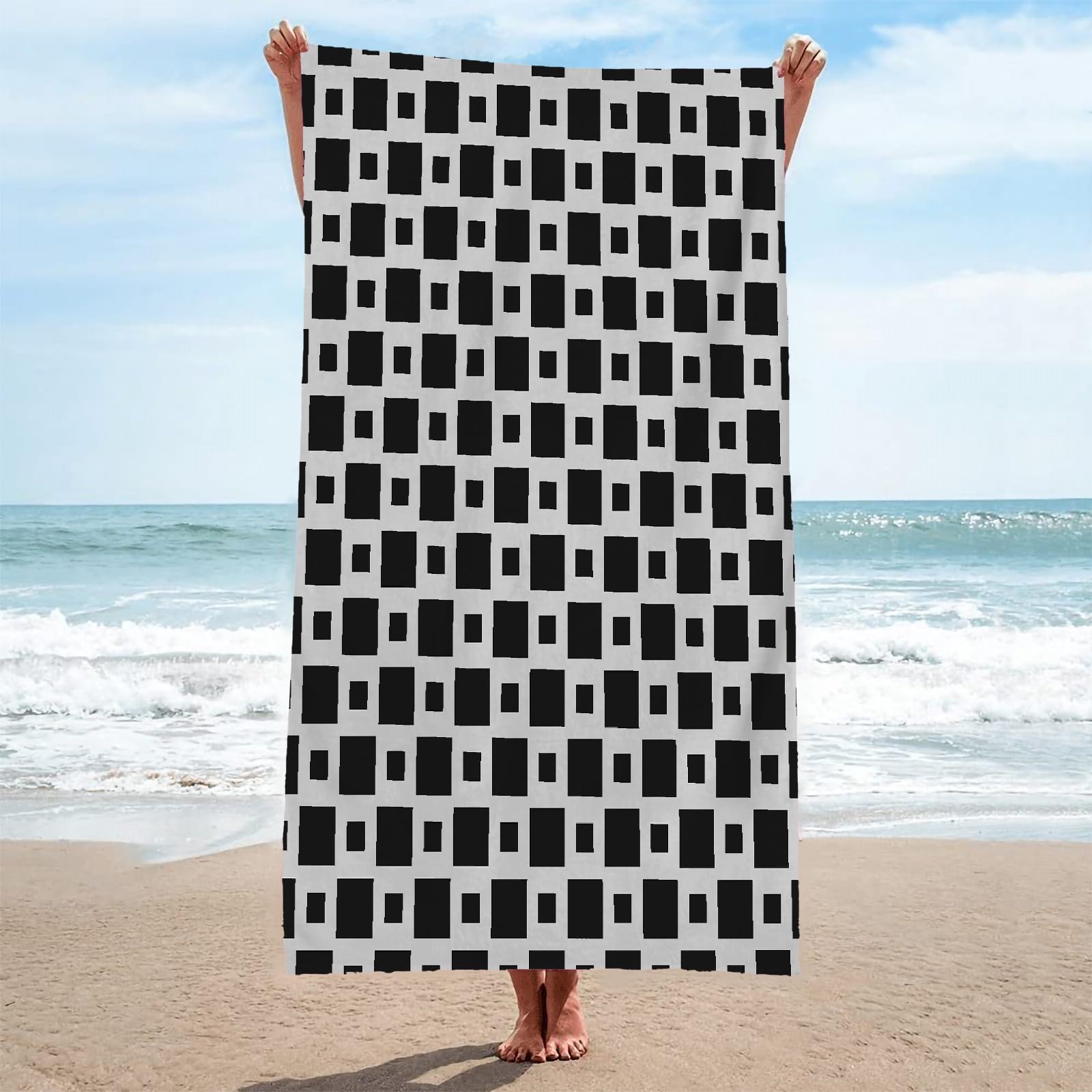 Toalla Playa En Blanco Y Negro Toallas Playa Grande Microfibra Anti Arena Enrejado Playa Toallas para NiñA NiñO Adulto Piscina Toalha de Praia Mujer Hombre 200x200cm