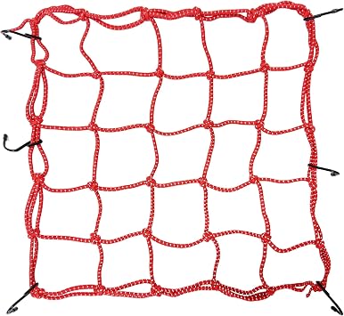Cargo Net 15.7 inch x15.7 inch Rack Elastic Storage Net with Reflective Strip 6 Adjustable Hooks for Bike Bicycle Motorcycle Load Cargo Net for Travel Luggage Rack Red