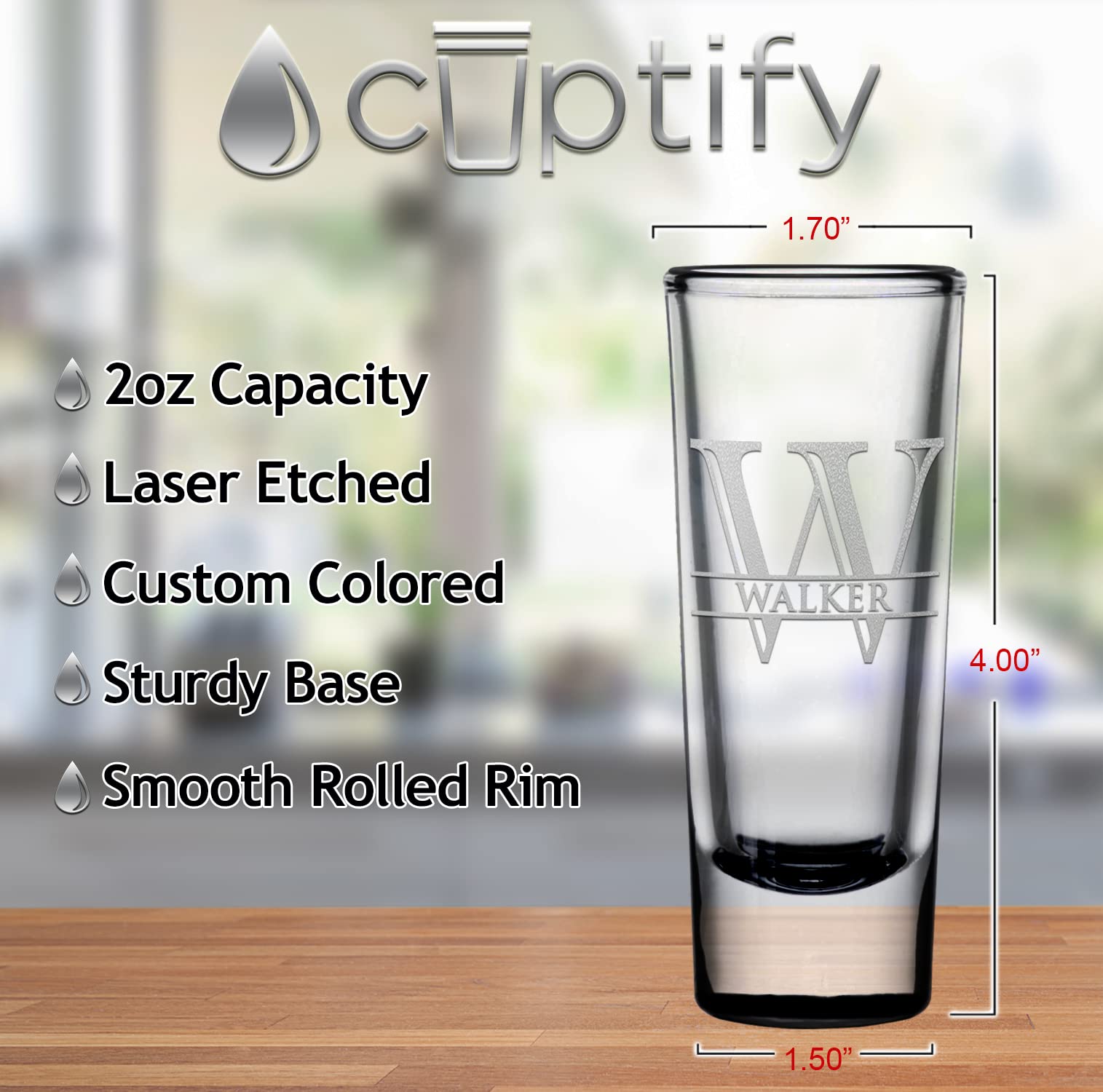 Personalized Shot Glasses Black Bottom Custom 2 oz Cordial Shot Glasses Split Script Initial and Name for Gifts, Weddings, Birthdays, Party, Event, Decorations - Set of 2