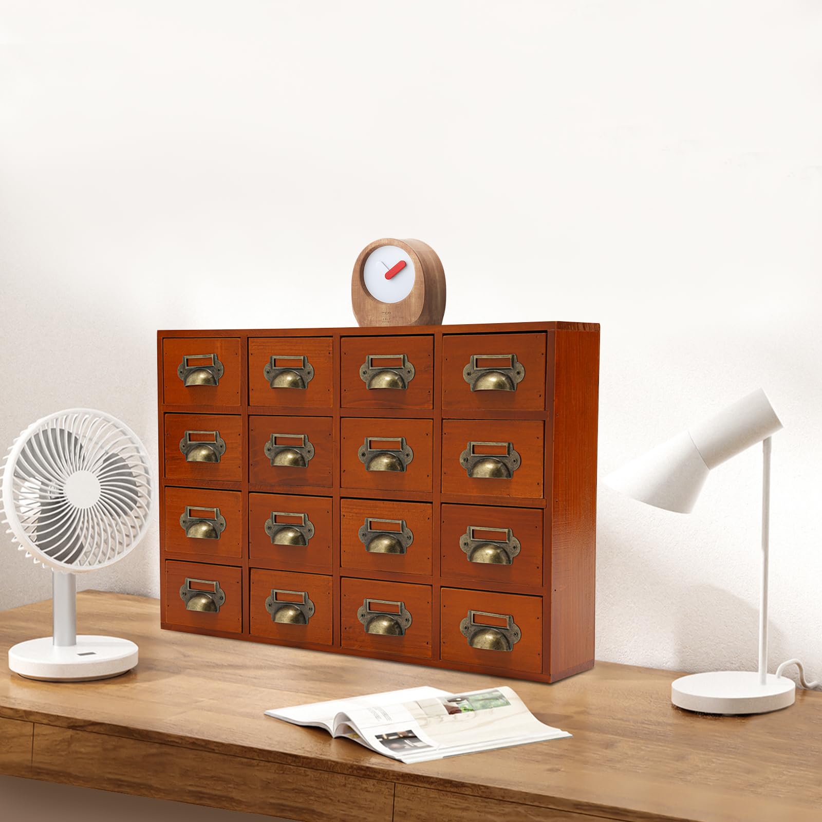 Armadietto da 16 cassetti in legno massello – Design vintage, portata 10 kg, organizer da scrivania per ufficio, casa, farmacia