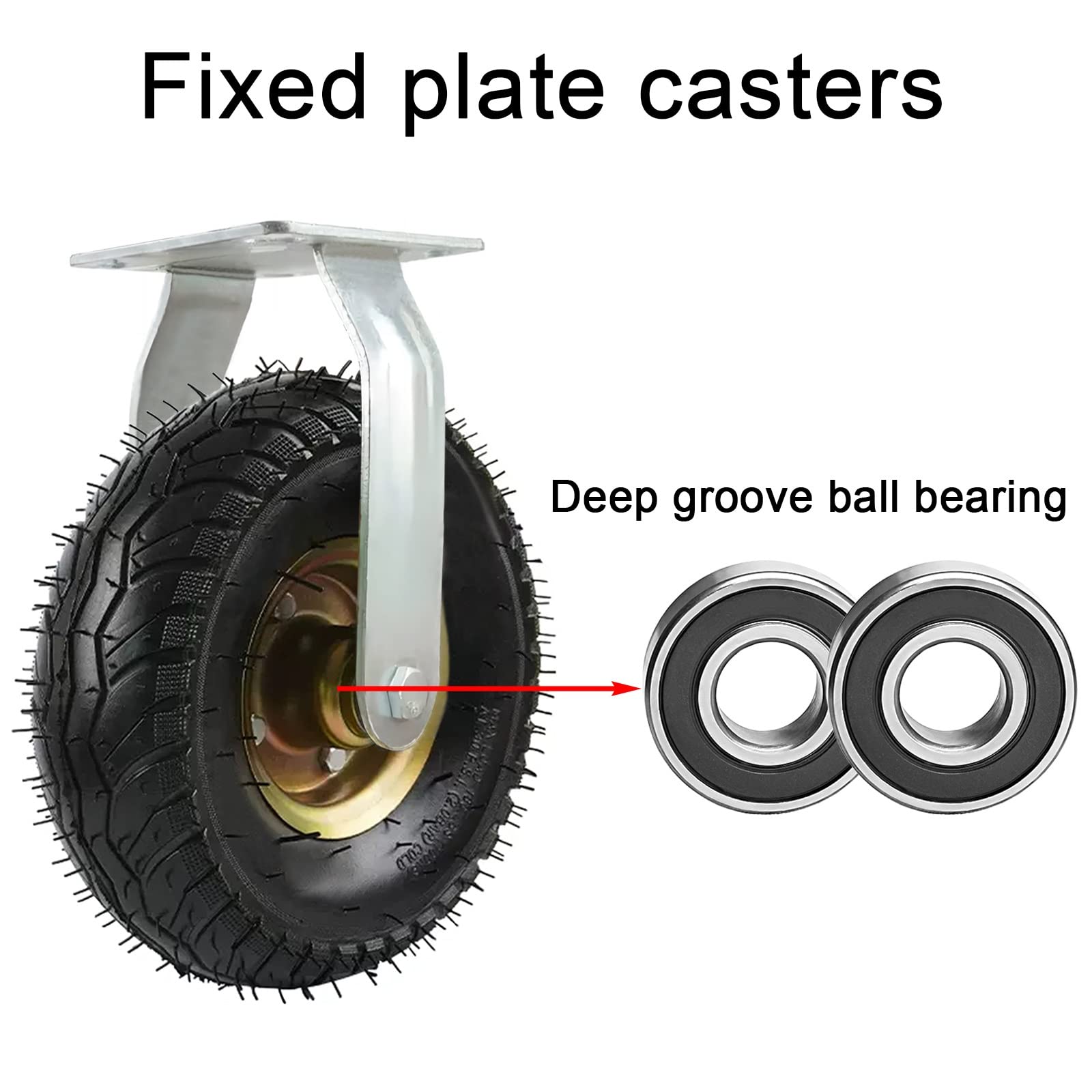 2 Industrierollen Ø 150mm 200mm 250mm Schwerlastrollen, Luftreifen, Leise Gummi Rollen Lenkrollen / Bockrollen, Stoßdämpfend Abriebfest Caster Wheel Für Plattformwagen, Mit Schrauben ( Color : Fixed ,