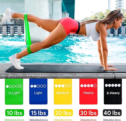 Miniatura 4 de 2 bandas de ejercicio de resistencia para hombres y mujeres, incluye bolsa de transporte, juego de 5 bandas para entrenamiento, pilates, yoga,