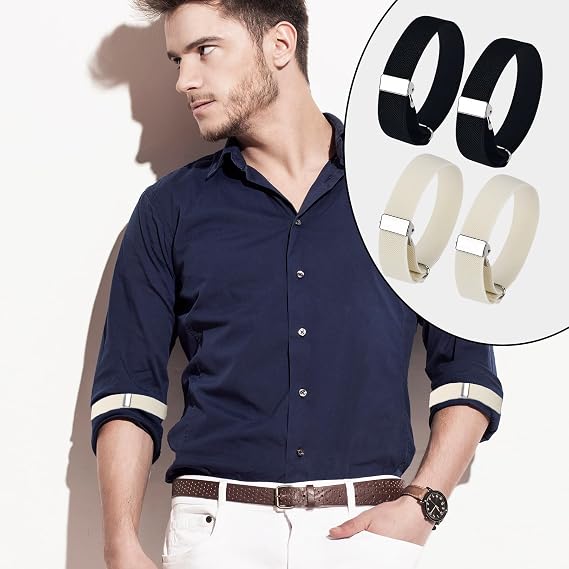 2-Pair Sleeve Holder Shirt Sleeve Fixation Anti-Slip Shirt Sleeve Holder Sleeve Brapper Women and Men Elastic Sleeve Holder for Women and Men Shirt Sleeve Holder with Non-Slip Clip Clips