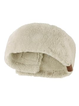 C.C Women's Soft Faux Fur Feel Sherpa Lined Ear Warmer Headband Headwrap, Beige