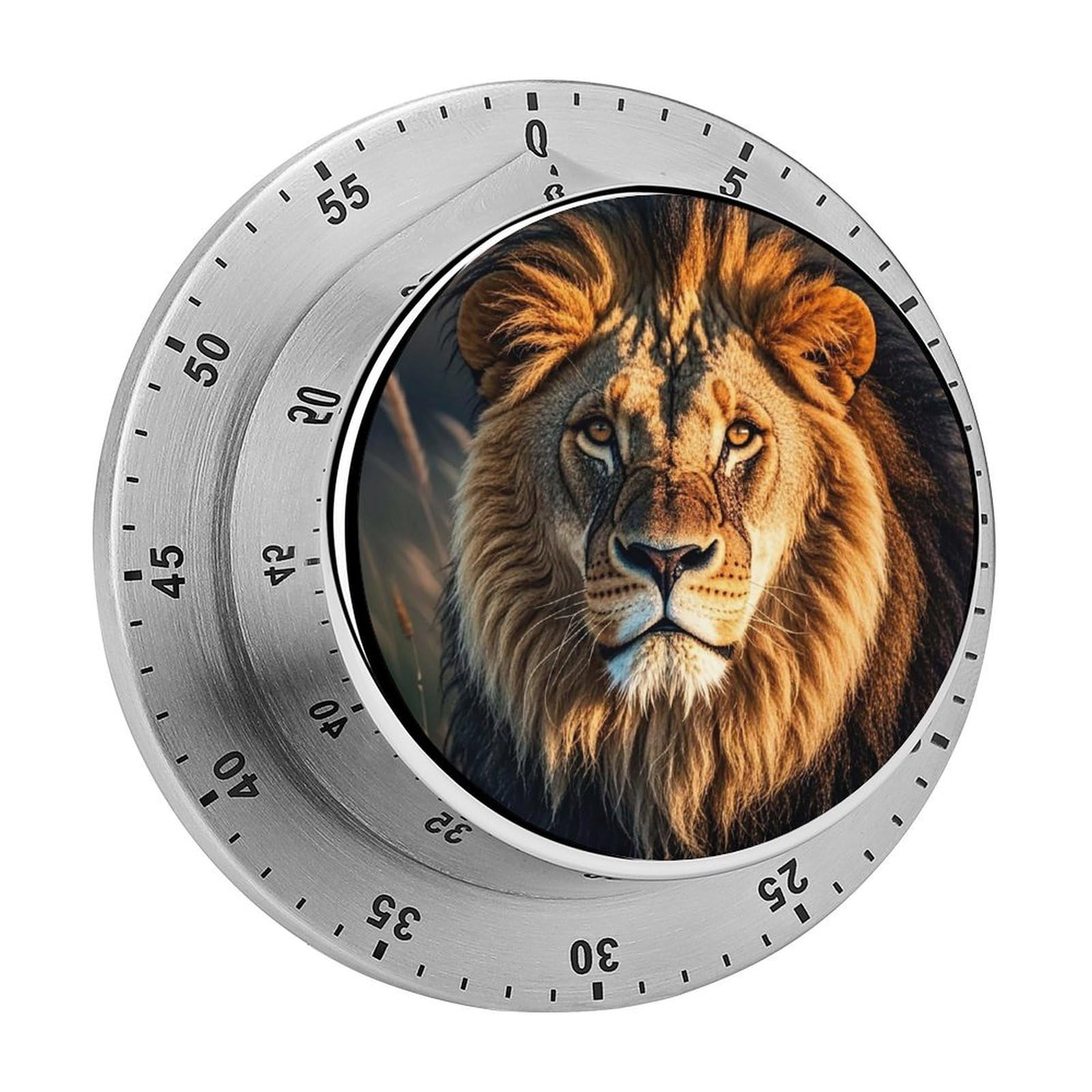 Mechanical Magnetic Kitchen Timer 304 Stainless Steel 70db Loud Alarm Magnetic Base Battery-Free 60 Min Manual A Lion Countdown Timer Mini Wind Up Timers for Cooking Studying