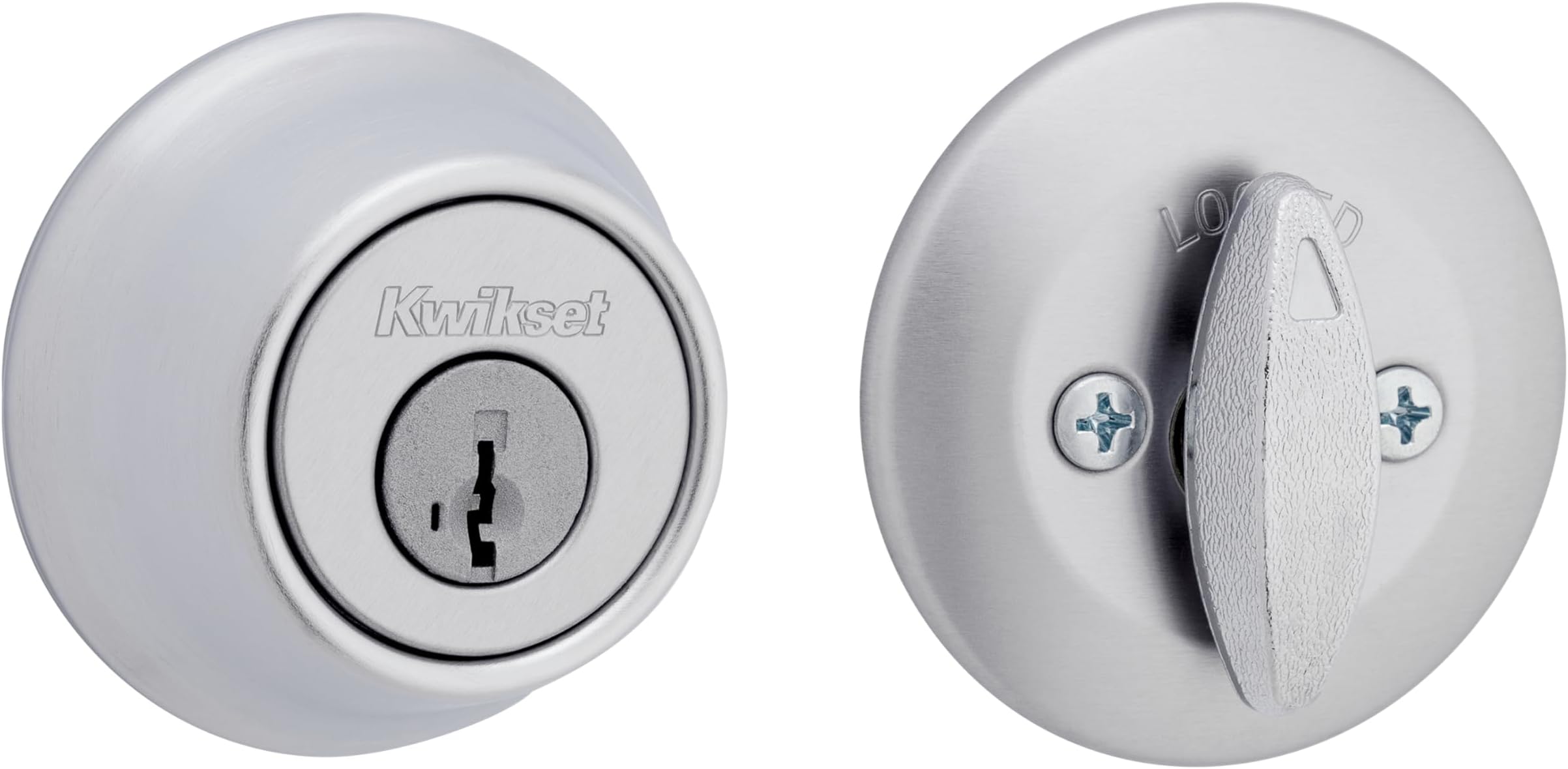 Kwikset 660 Deadbolt Lock, Satin Chrome Round Exterior Keyed Front Entry Door, Pick Resistant SmartKey Rekey Security, Single Cylinder Dead Bolt