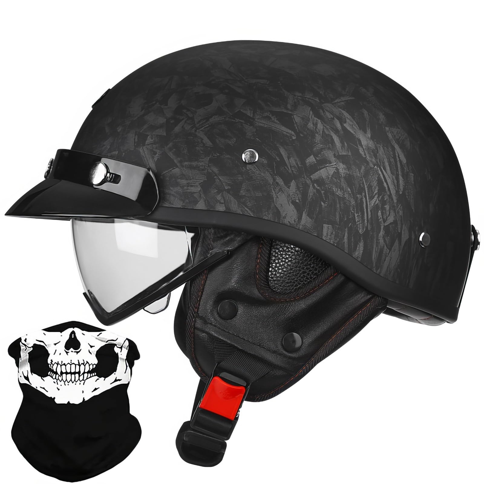 WLYEZAU Open Face Motorcycle Helmet,Half Face Scooter Helmet With Sun Visor,ECE Approved Retro Style Helmet For Men Women, Cruiser Chopper Moped Helmet(D,XXL(61-62cm))