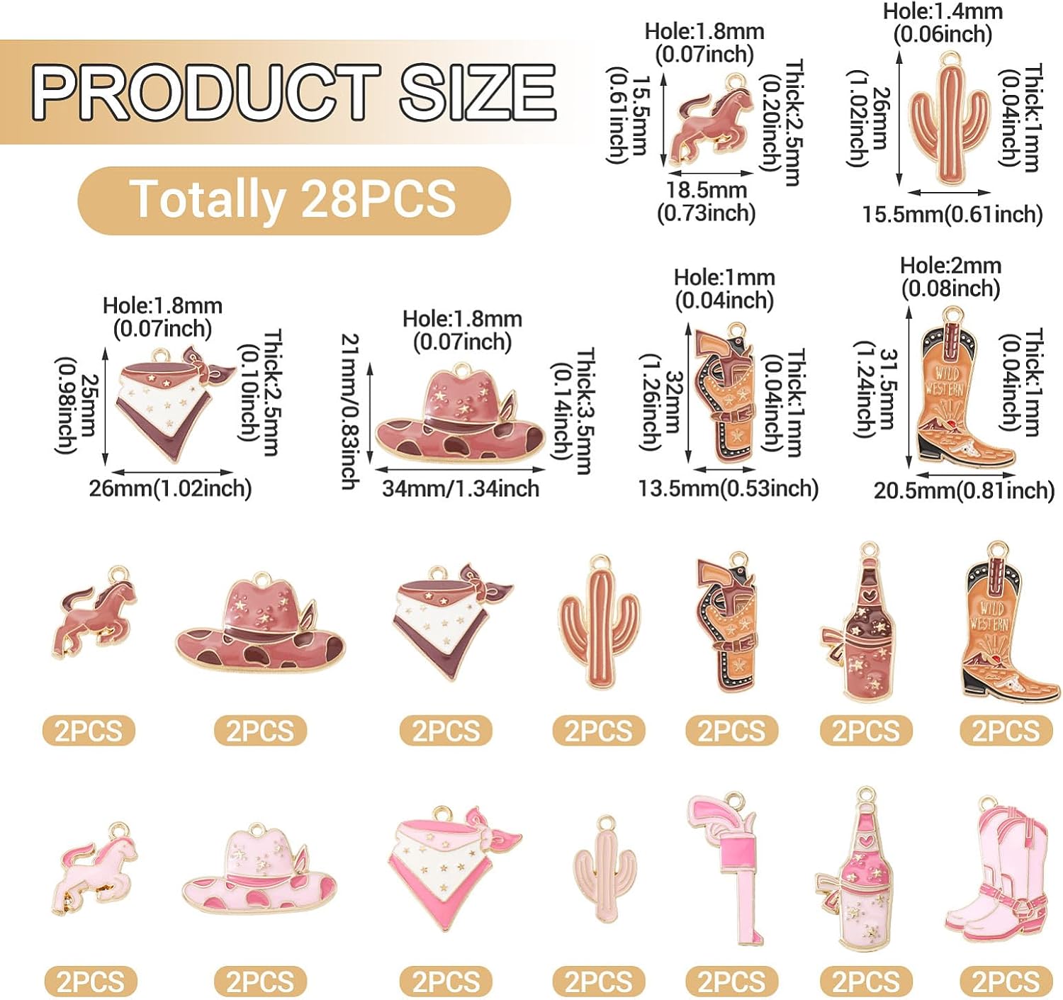 28Pcs West Cowboy Cowgirl Charms for Jewelry Making Alloy Enamel Western Charms Cactus Scarf Boot Horse Hat Metal Dangle Pendants for Bracelet Earrings Keychain Purse Bag Charm Kit - Image 3
