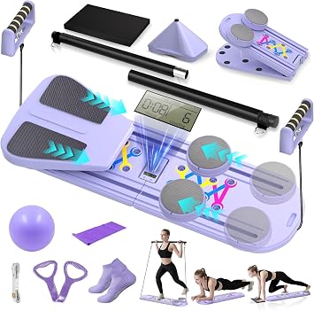 Pilates Board,Foldable Pilates Reformer Set, 6-in-1 Multifunctional Portable Reformer Pilates Sliding Board Machine at Home Pilates Equipment for Fitness, Exercise, Abs, Core Training