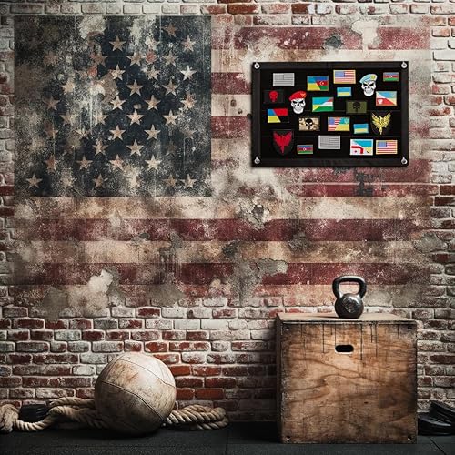 Miniatura 8 de Bluyellow Tablero de parche de velcro de 15.7 x 23.6 pulgadas con bandera de Estados Unidos, parches de calavera blanca y roja, pantalla de parche