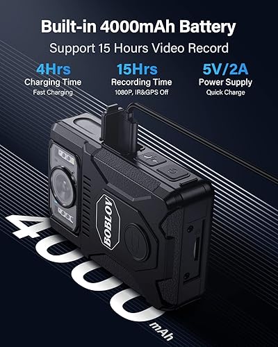 Miniatura 3 de BOBLOV Cámara corporal M7 128G con lente giratoria de 180, batería de 4000 mAh con cámara corporal GPS, grabación de video de 14 horas, cámara de