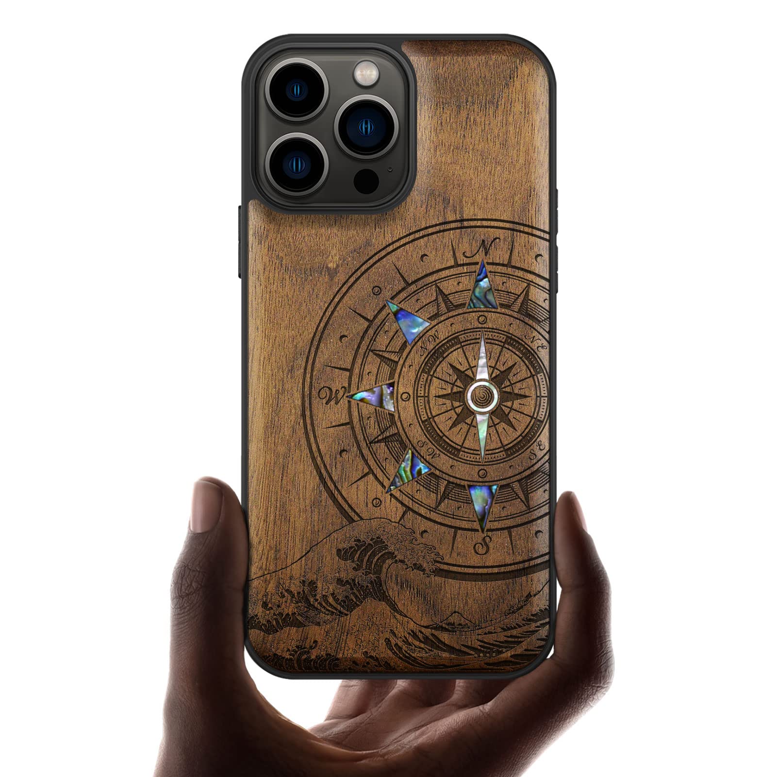 Carveit Custodia per iPhone 13 mini Cover avec magnetico Custodia Legno Unique [Noce Legno] Ricarica Compatibile con 13 mini MagSafe Paraurti Robusto TPU (Splendido motivo a mandala