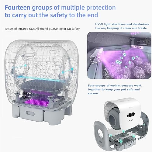 Miniatura 4 de Caja de arena automática para gatos de 101 litros, caja de arena con robot de doble salida con limpieza automática para gatos grandes, control de