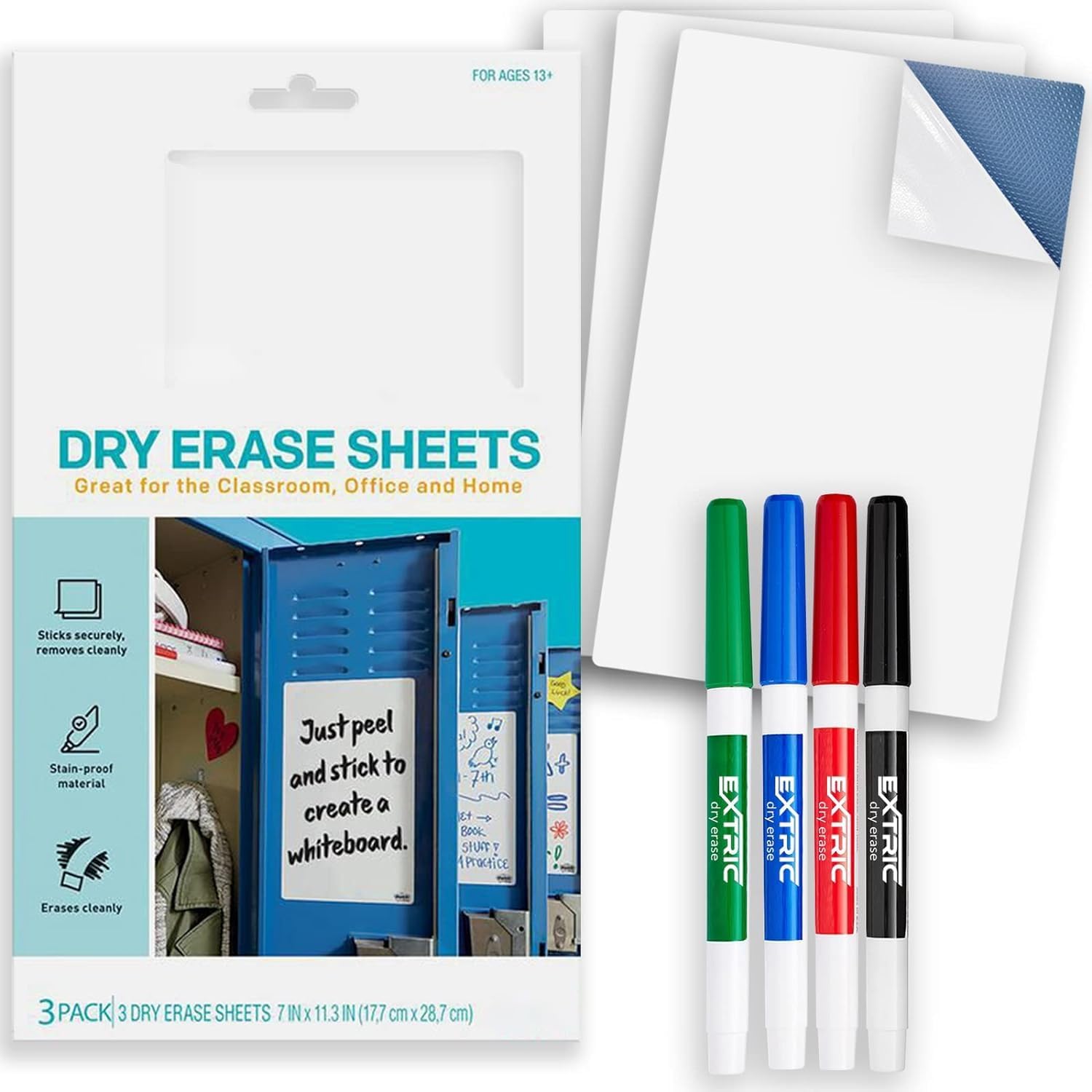 Amazon.com : Dry Erase Sheets 3 Dry Erase Stickers, Peel and Stick Whiteboard 7 in x 11.3 in and ...