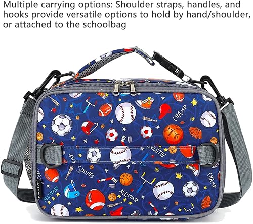 Miniatura 5 de FlowFly - Lonchera para niños, lonchera escolar aislante duradera con correa para el hombro y soporte para botellas, bolsa térmica pequeña y