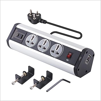 MX Power Console 6 Amp 3 Universal Rotatable Sockets with 95W PD Charging Port Extension Board - Desk Clamp Mount Master Switch for Home Office Exhibition School - 3 Pin Power Cord (MX-4205_1.5mtr)