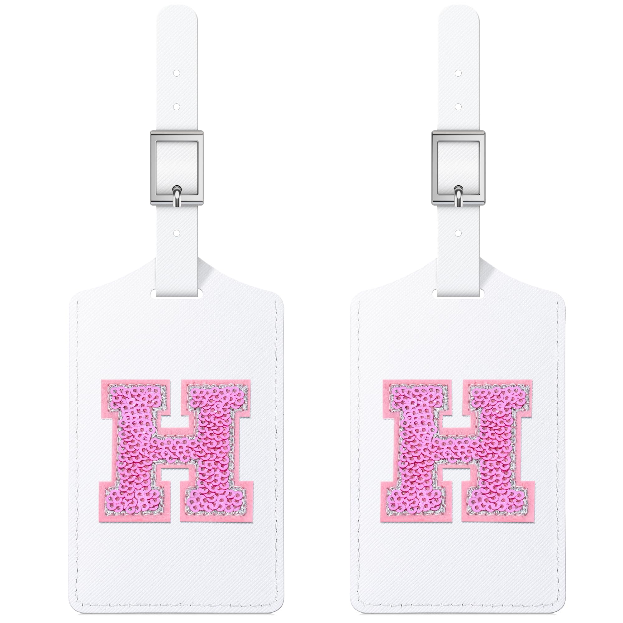 Sodsay 2 PCS Initial Luggage Tag, Luggage Tags for Suitcases Cute Sequin Letter PU Leather Travel Bag Baggage Tags Privacy Cover ID Label for Women