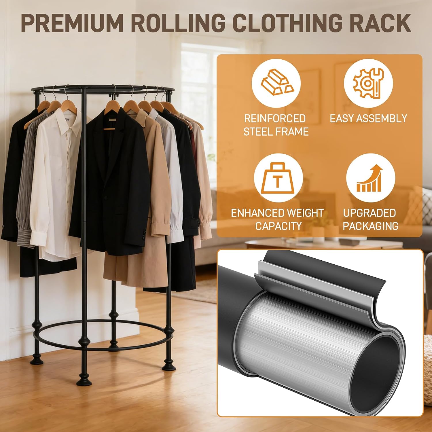 Dual-Form Rolling Clothing Rack, 330LBS Heavy Duty Garment Rack with Wheels image 4