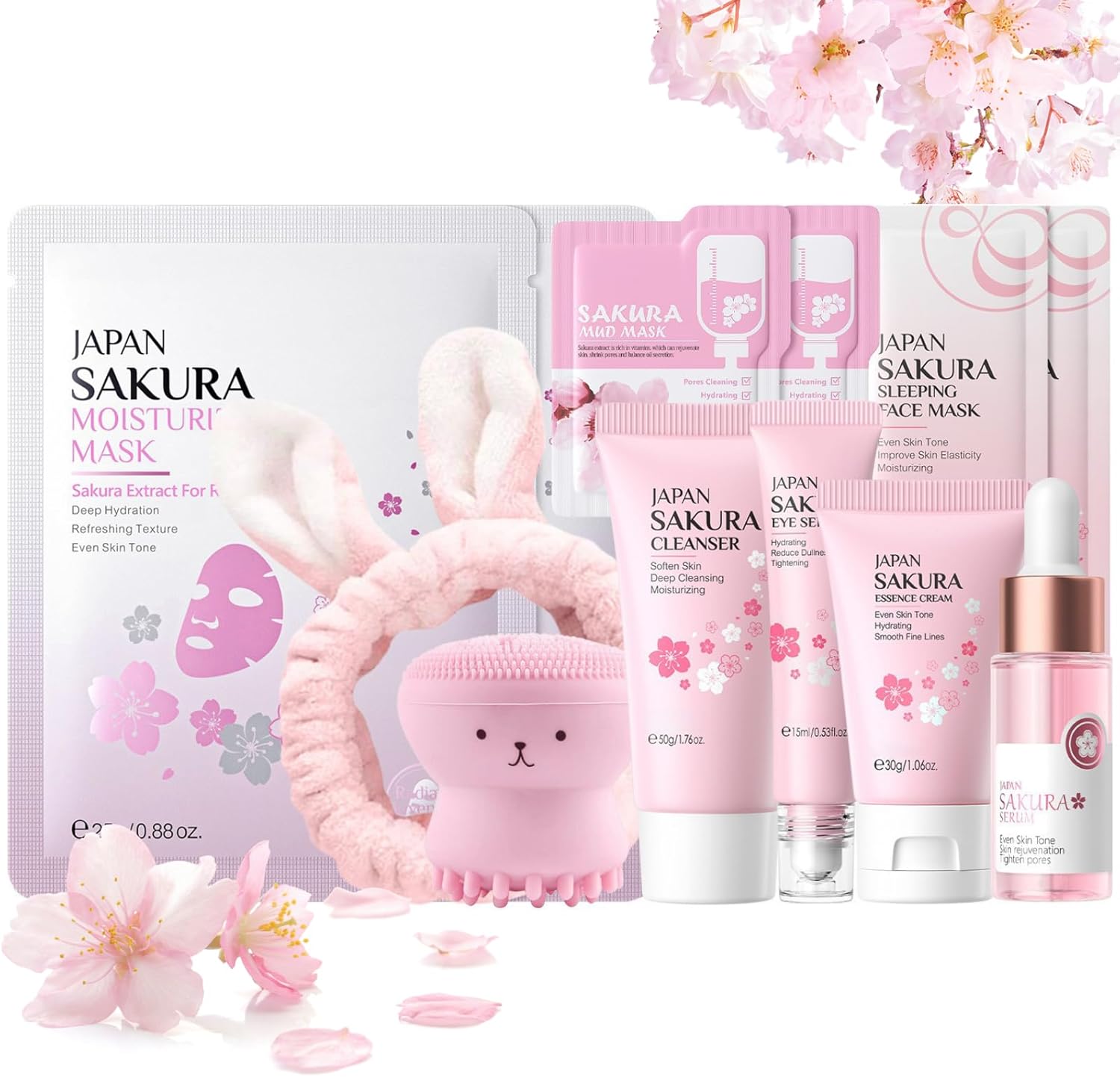 Sakura Skincare Set for Women,12PCS Facial Care Routine with Cherry Blossom & Hyaluronic Acid,Face Moisturizing & Hydrating,Holiday Essentials & Birthday Gifts Sets for Mum,Teenage Girls