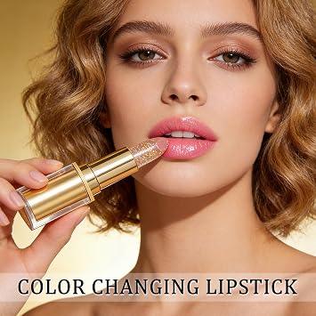 2pcs Colour Changing Lipstick, PH Adjusting Lipstick,Clear Lip Stick with Gold Foil, 24H Hydrating Lip Balm with Glossy Shine,Transfer Proof&Long Lasting,Temperature Sensitive Lipsticks for Women