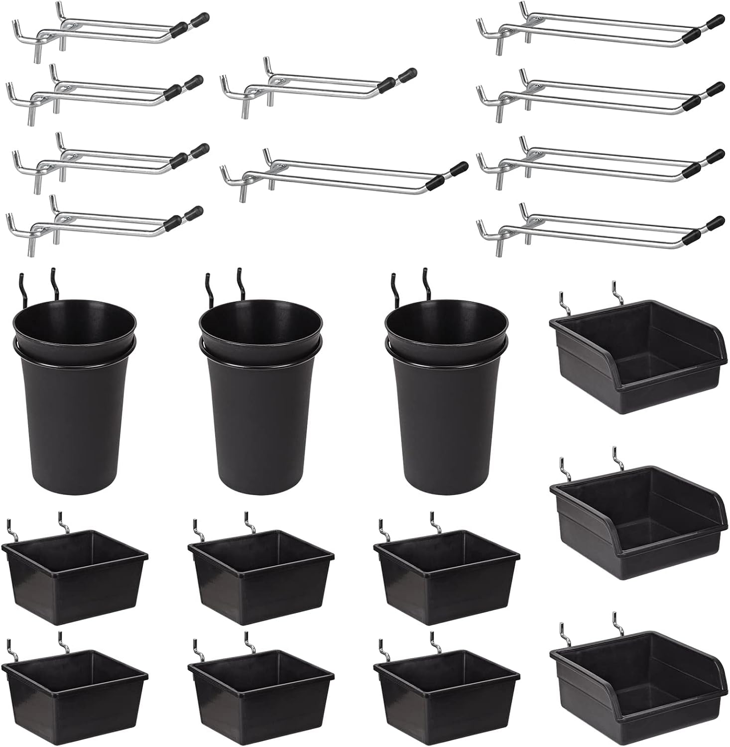 G.CORE 1/4-Inch Peg Board Accessories, 12-Pack Pegboard Bins & Cups with Hooks & Loops and 10-Pack Heavy Duty Peg Board Tool Utility Hooks, Peg Hooks Assortment Organizer Accessory