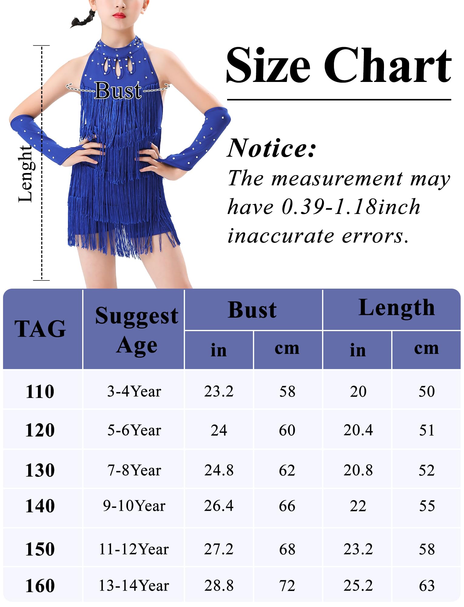 FEOYA Filles Robe de Danse Latine sans Manches Vêtements de Danse Frange Short Une pièce Enfants Jazz Samba Tango Salsa Tenue avec Couvercle du Manchon Dancewear pour 3-14 Ans