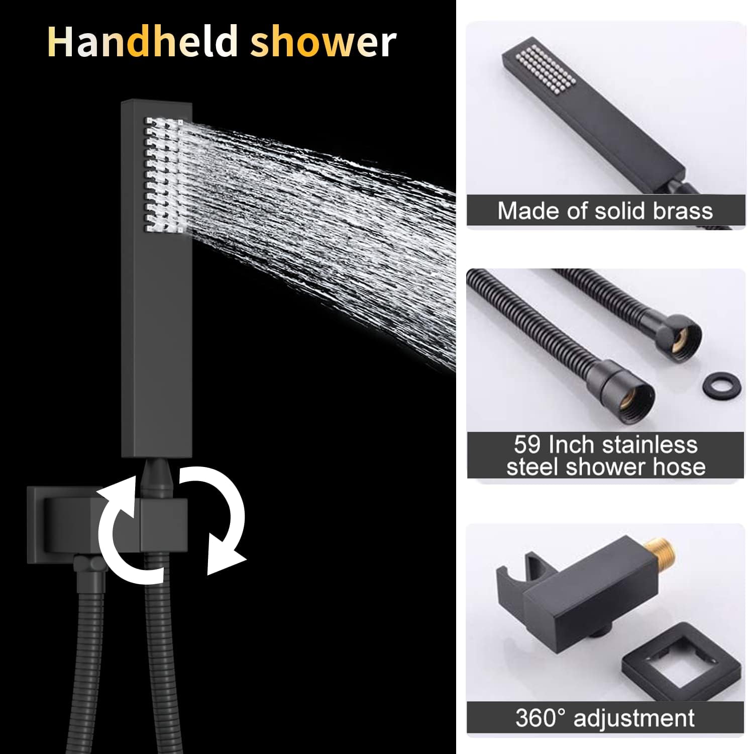 AYIVG Matte Black 12 Inch Rainfall Shower System with 6 Shut Off Body Jets Push Button Diverter Shower Faucet And Handheld Temperature Display Shower Faucet Set Shower Jets System in Wall