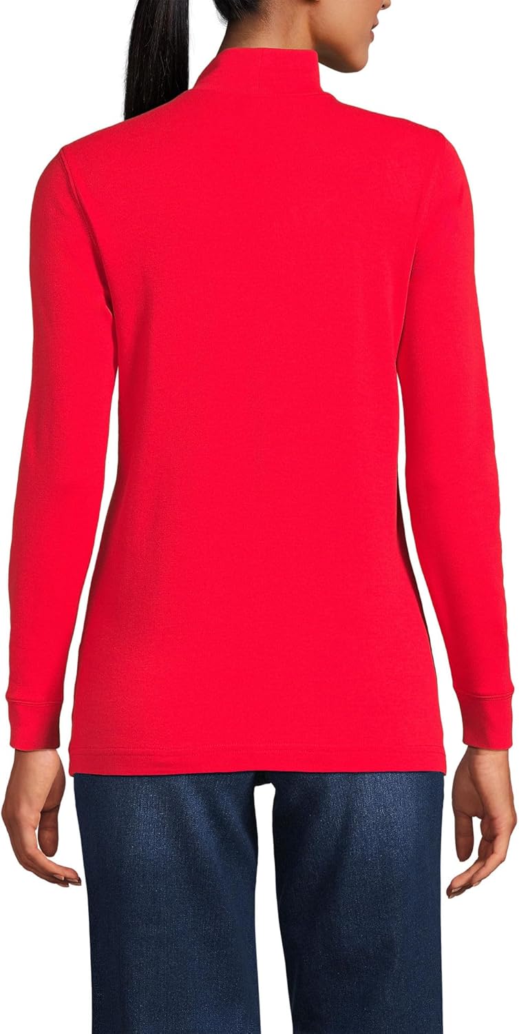 Lands' End Women Long Sleeve Relaxed Cotton Mock Compass Red Regular Medium - Image 2