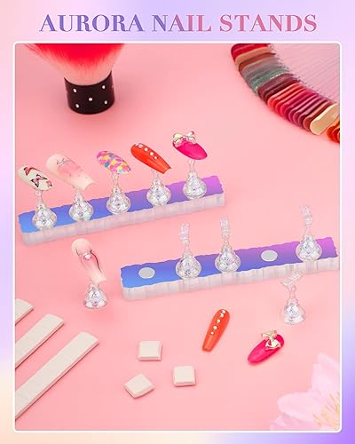 Miniatura 14 de Soportes de uñas acrílicas, soporte de uñas a presión, soporte magnético para práctica, 54 piezas, masilla adhesiva reutilizable para pintura de Rosa