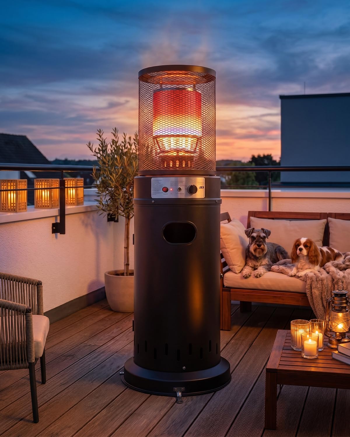 Amopatio Gas Patio Heater 13kW, Bullet Outdoor LPG Garden Heater with Wheels, Heat Adjustable, Safety Tilt & Flame Cut-off, Standing Commercial Patio Heater for Decking Garden, Stainless Steel